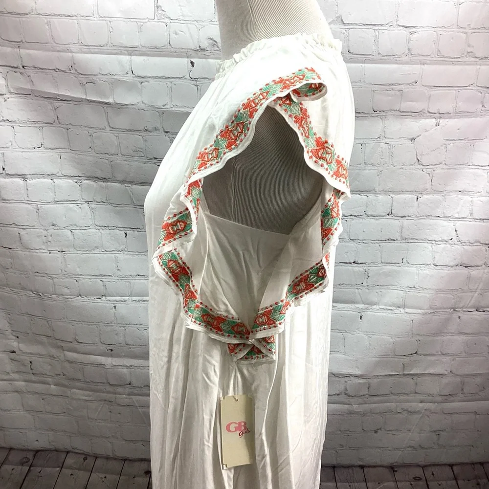 NWT Gianni Bini GB Girls XL White‎ Dress w/Embroidery Flutter Sleeves Lined
